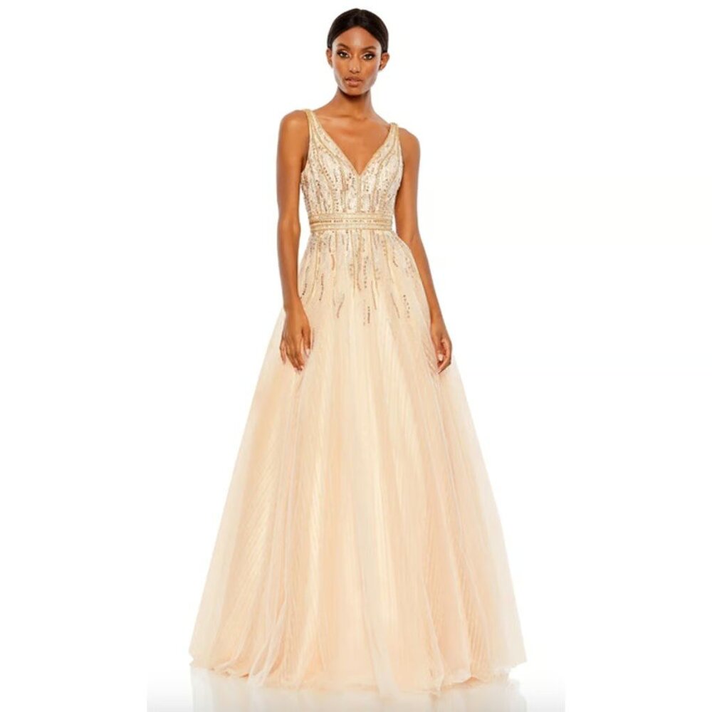 Dress Size 16 Evening Gown Sequin Beaded Peach Fit Flare NEW